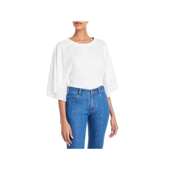 SEE BY CHLOE Womens White Bell Sleeve Round Neck Top XS - Picture 1 of 2